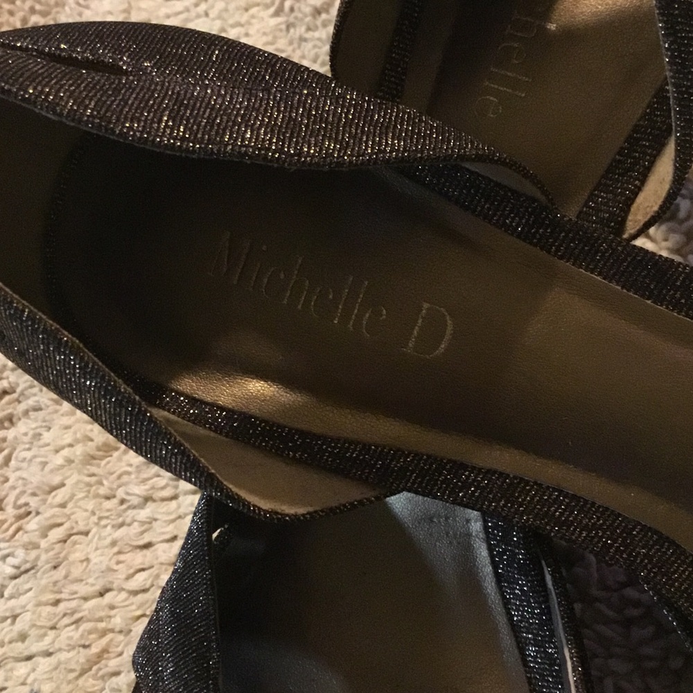 Michelle D Black Glitter Peep-Toe Heels - Picture 2 of 14